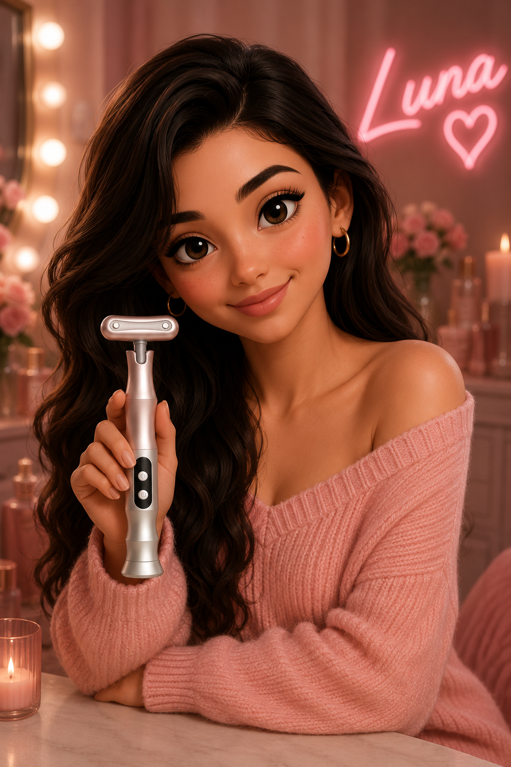 Luna holding the GlowTouch Luna device